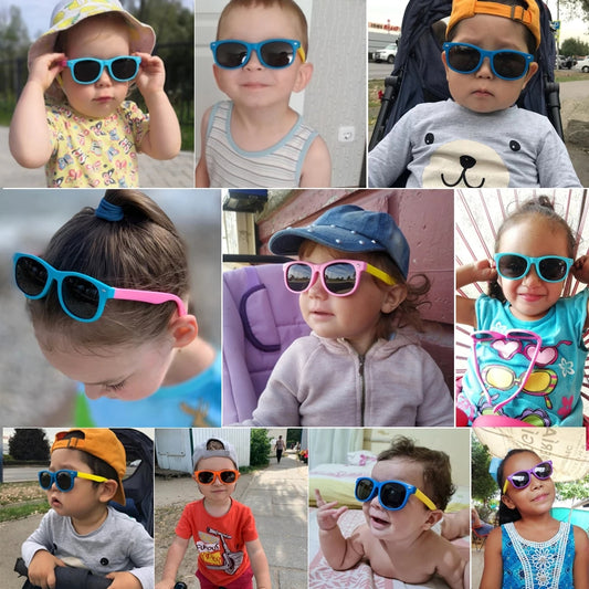 Children wearing sunglasses in assorted colors