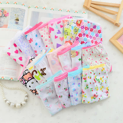 Girls underwear displayed upright with pink trim and assorted prints