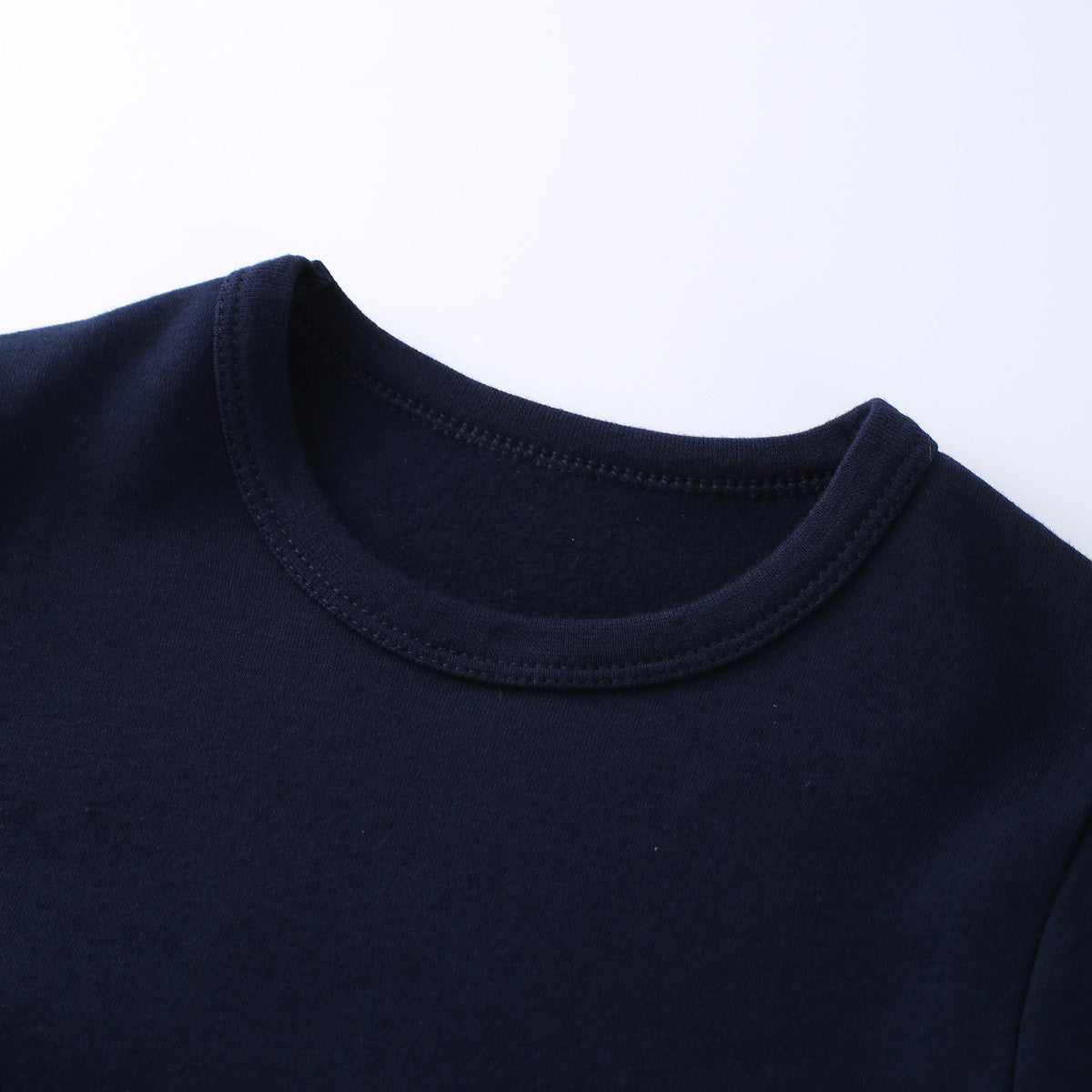Navy blue kids base layer neckline close-up