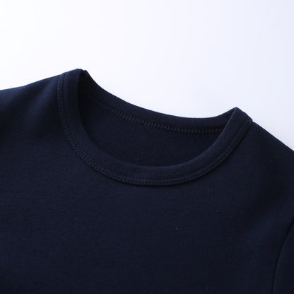 Navy blue kids base layer neckline close-up