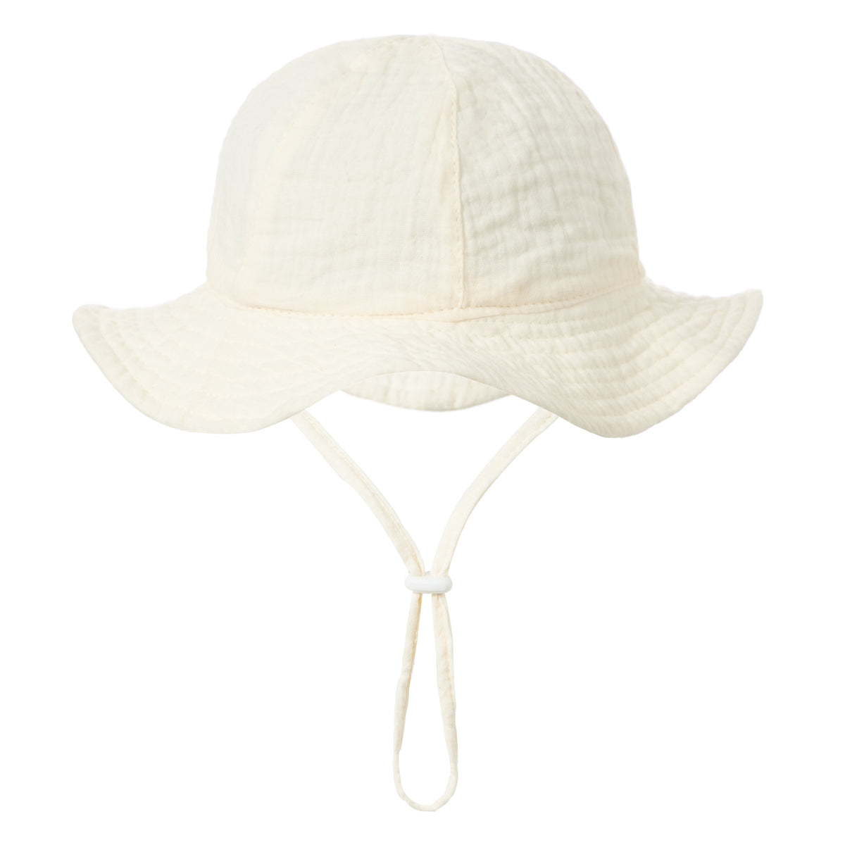 Plain cream baby sun hat with wide brim and chin strap