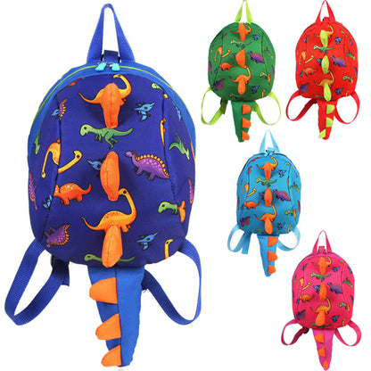 Purple dinosaur toddler backpack with four other colors inset