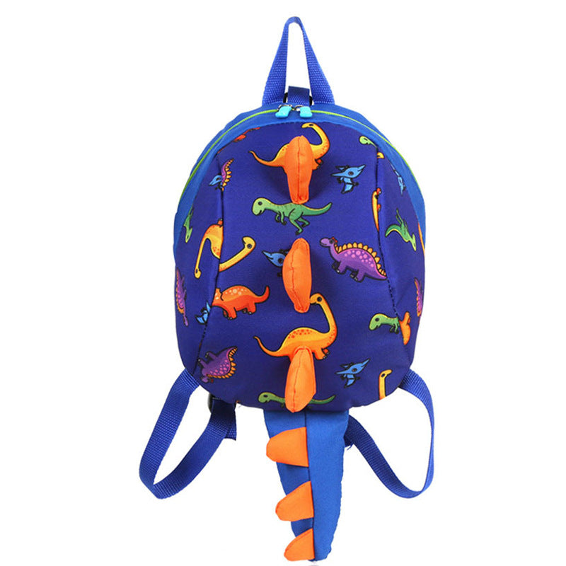 Purple toddler backpack with colorful dinosaur print